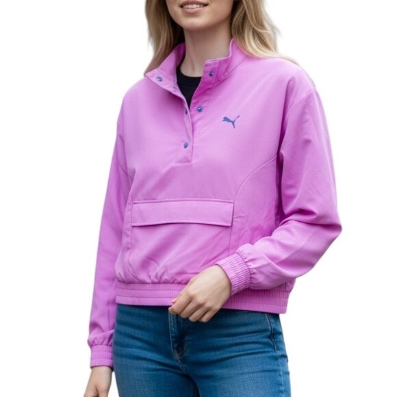 NWT Puma Women's Ripstop Pullover Relaxed Fit Wild Berry Lightweight Jacket Sz M - Picture 3 of 12